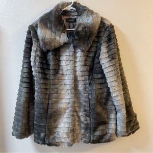 Alfani Gray Ribbed Faux Fur Coat